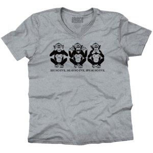 Wise Monkeys See No Evil Positive Saying V-Neck T Shirts Tees for Men